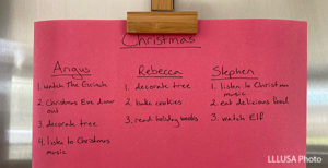 List with Christmas wishes of her family