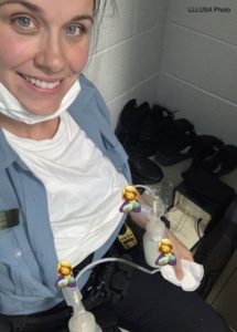 Erin pumping at work