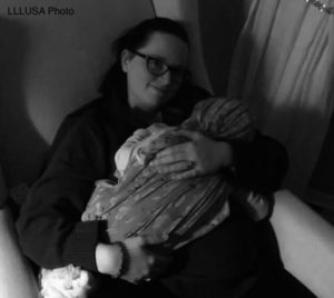 Kylie with her baby
