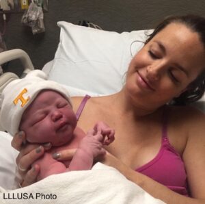 Erin with her daughter right after birth
